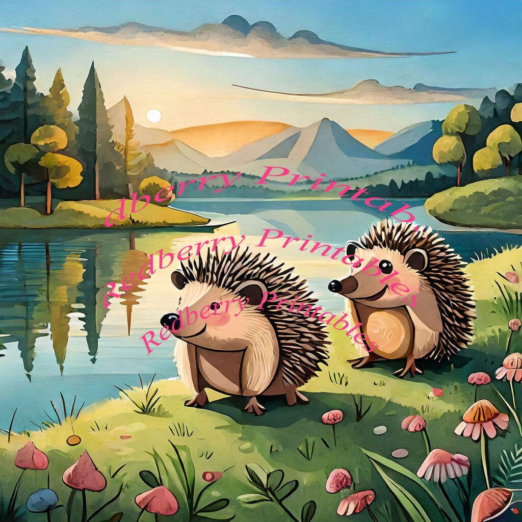 Two Happy Hedgehogs by the Lakeside Image
