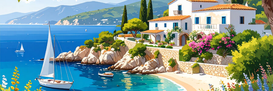 Water Color Mediterranean Summer Painting