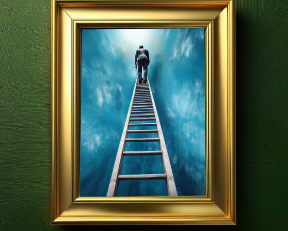 Man Climbing Ladder Digital Art Painting
