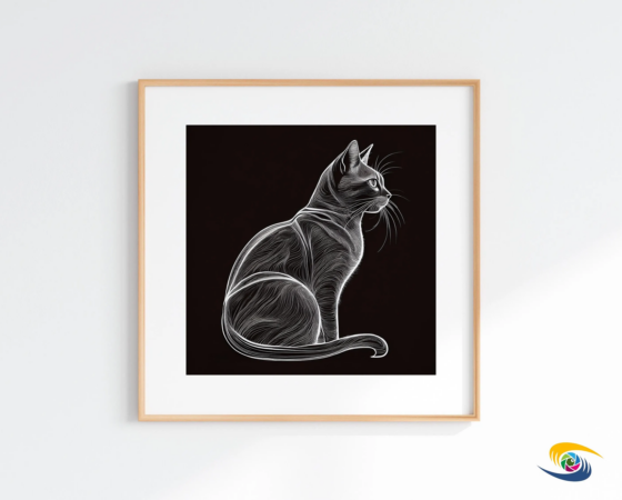 Elegant Etching: Black & White Cat Art for Digital Download