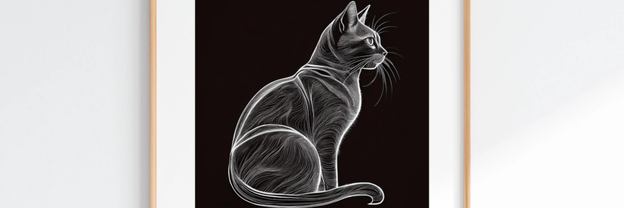 Elegant Etching: Black & White Cat Art for Digital Download